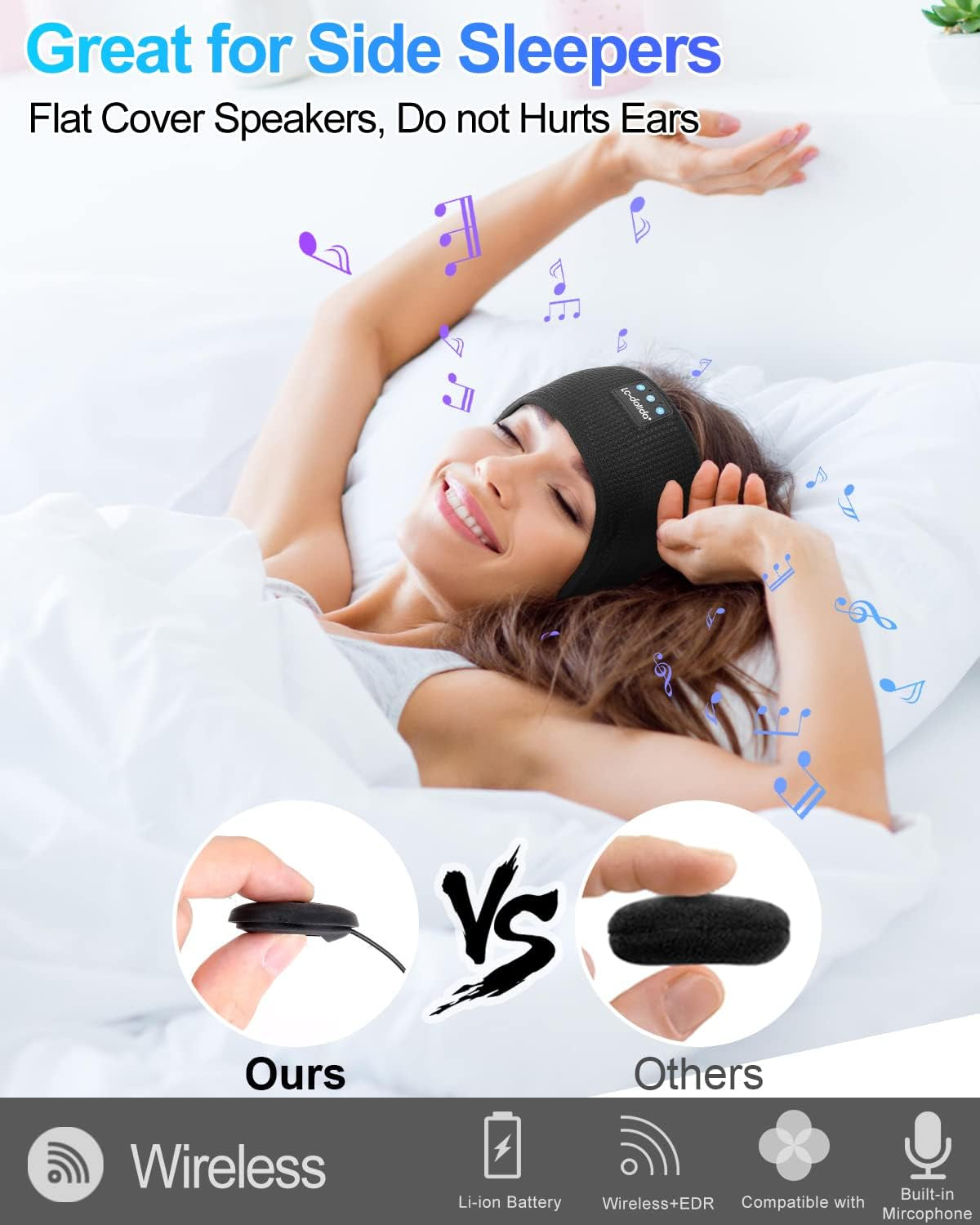 Bluetooth Headband, Cozy Wireless Band Sleep Headphones Sleep Mask