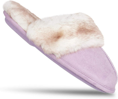 Women's Faux Fur Memory Foam House Slippers with Anti-Skid Sole