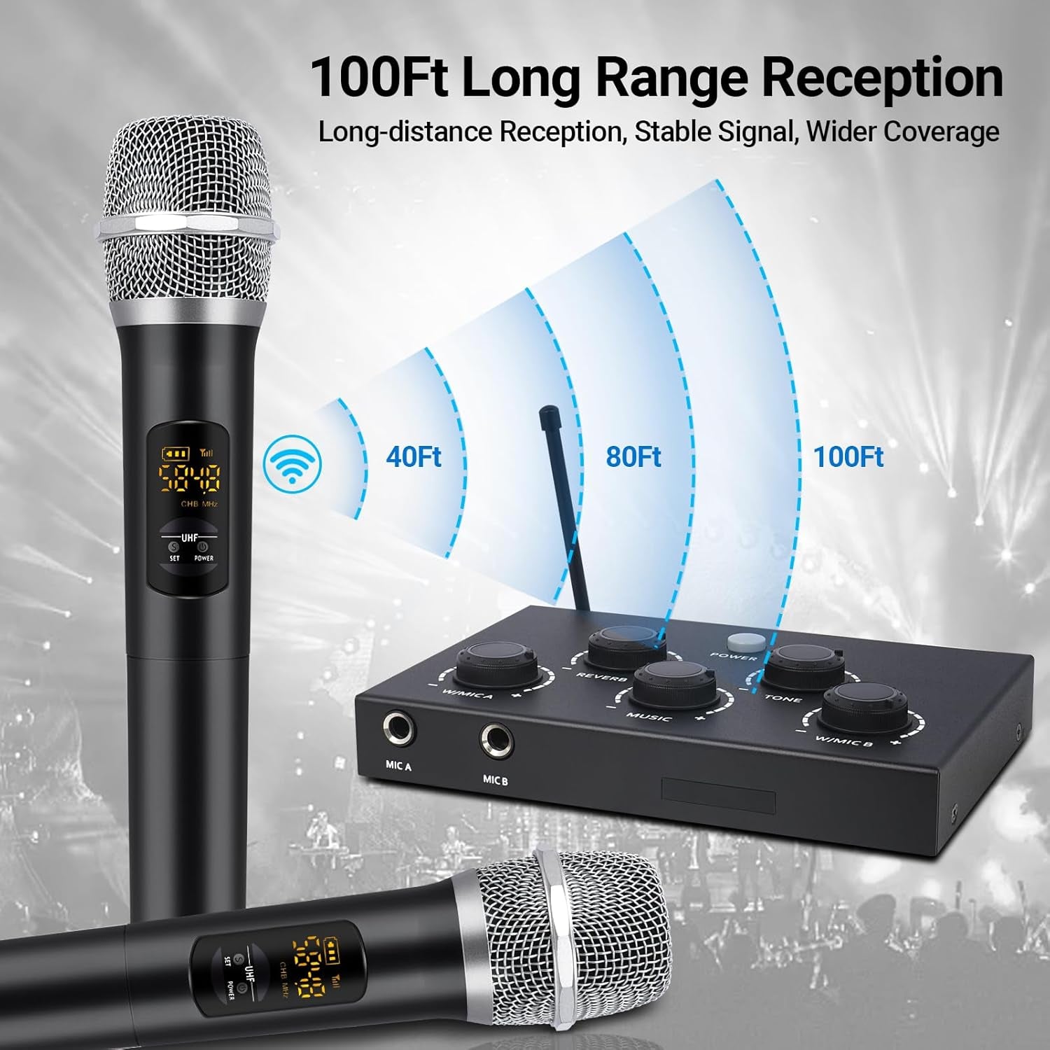 Karaoke Microphone Wireless System, Portable Karaoke Microphone Mixer System Wit