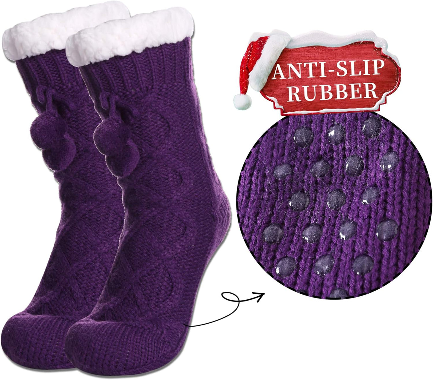 Women's Cozy Fleece-Lined Non-Slip Winter Slipper Socks with Grippers