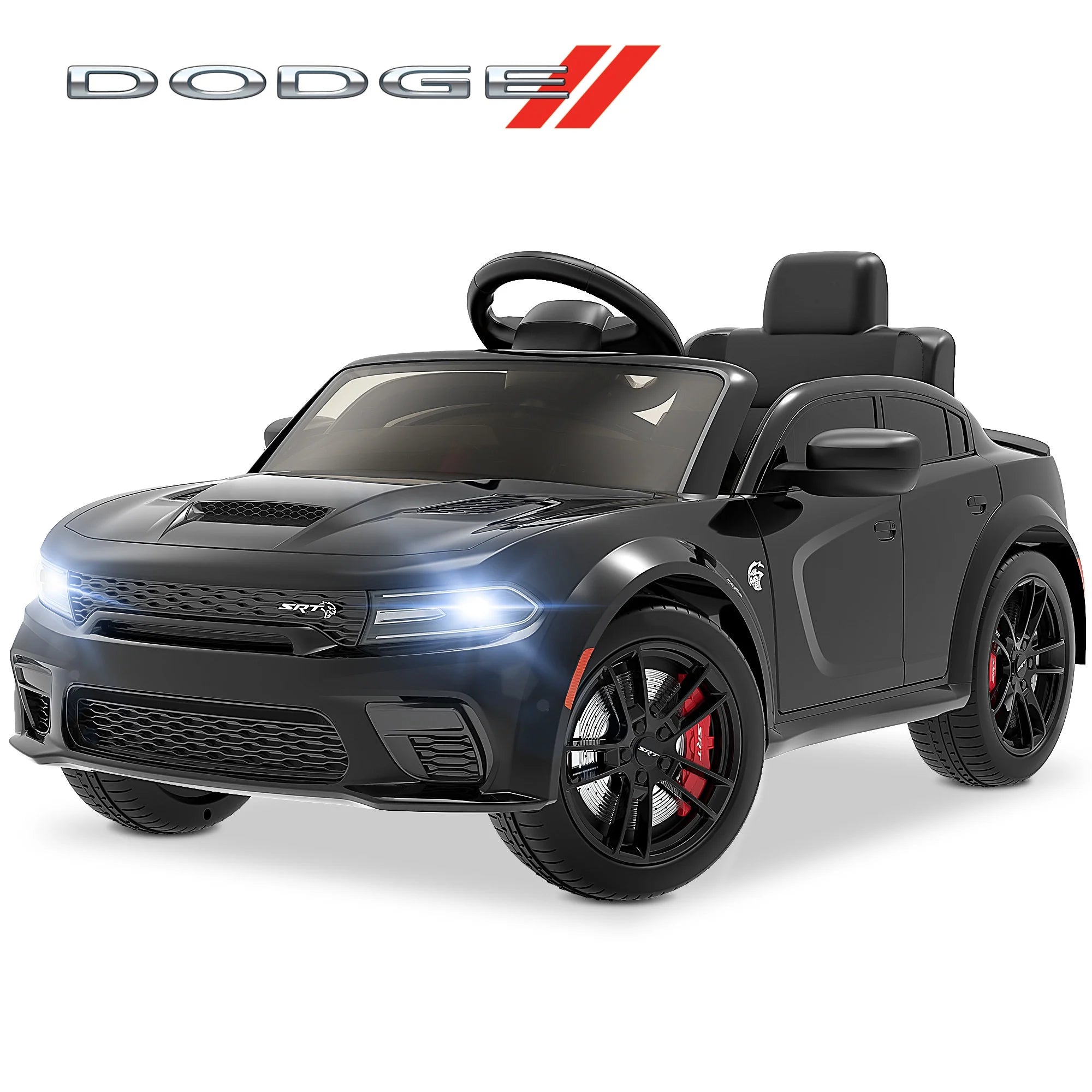 Dodge Charger SRT Hellcat 12V Electric Ride-On Car for Kids - Remote Control, Music Player, LED Lights, Safety Belt - Perfect for Boys Ages 3-5 - Black