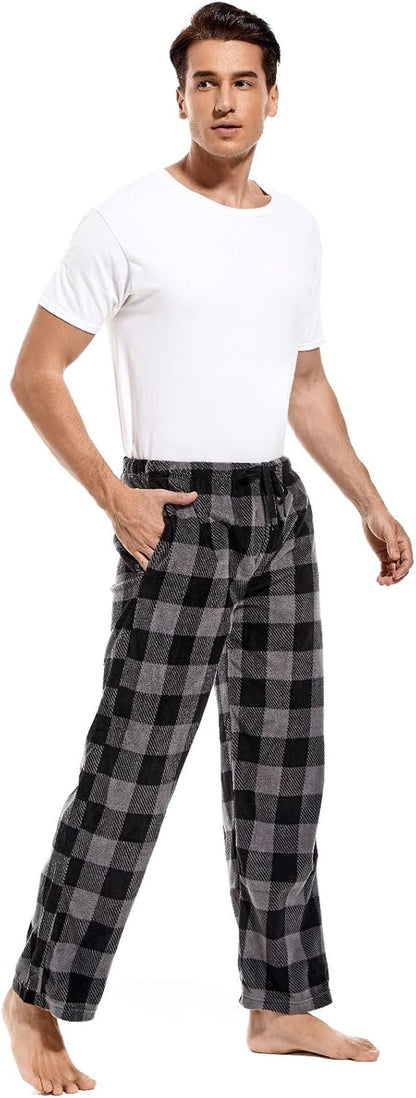 Men's Fleece Lounge Pajama Pants - Available in 1-Pack or 3-Pack, Plaid Sleepwear with Pockets and Microfleece Material