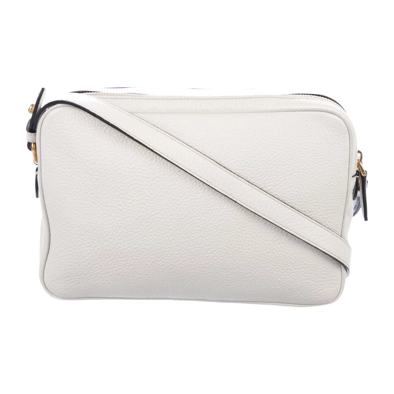 Vitello Phenix White Leather Double Zip Camera Crossbody Bag - Stylish & Chic 1BH079
