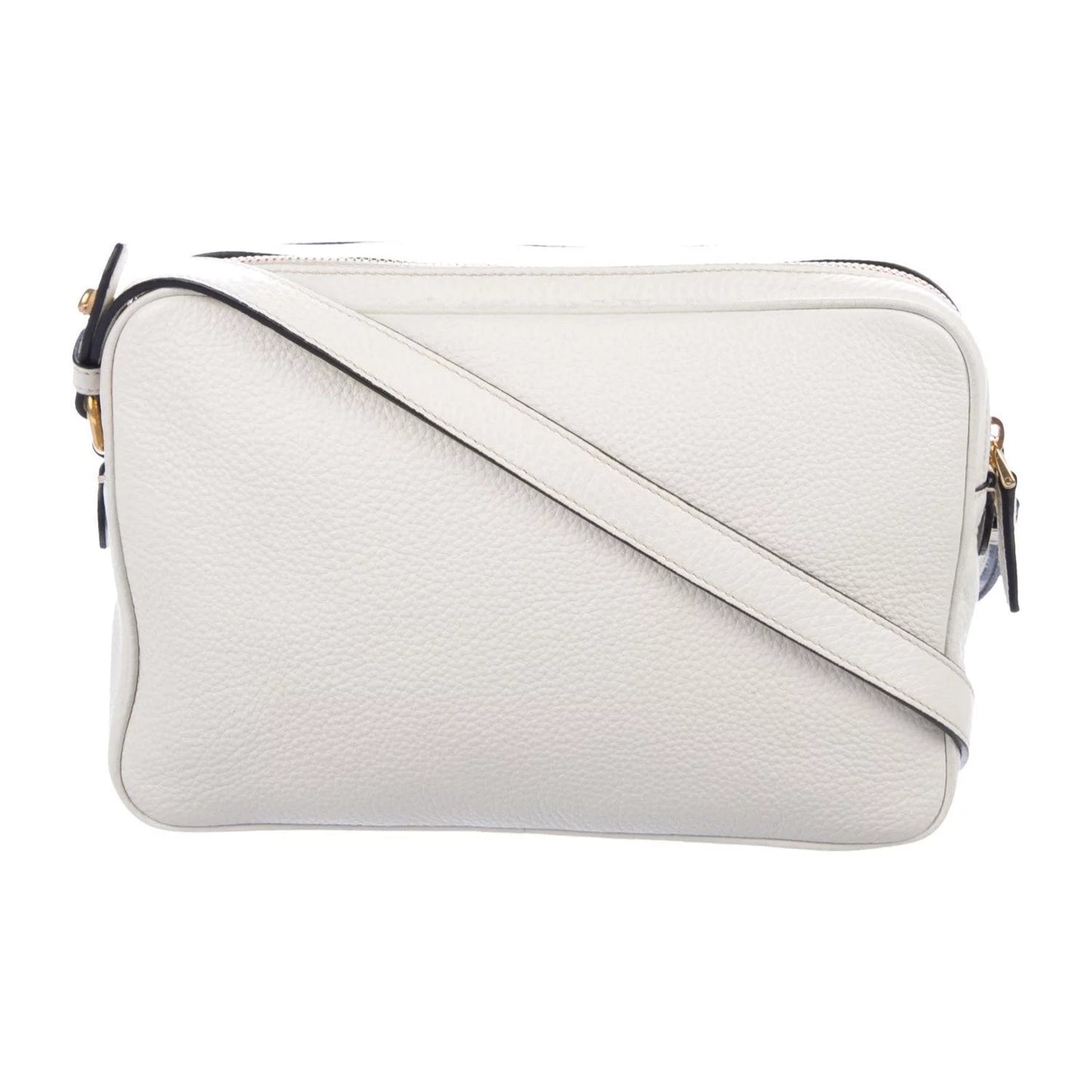 Vitello Phenix White Leather Double Zip Camera Crossbody Bag - Stylish & Chic 1BH079