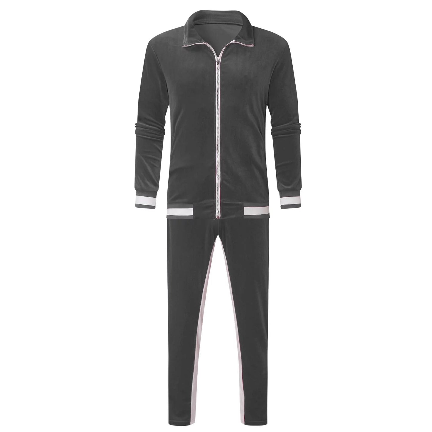 Men's 2023 Velour Tracksuit - Warm Full Zip Jacket & Jogger Sweatpants Set for Fitness & Sports