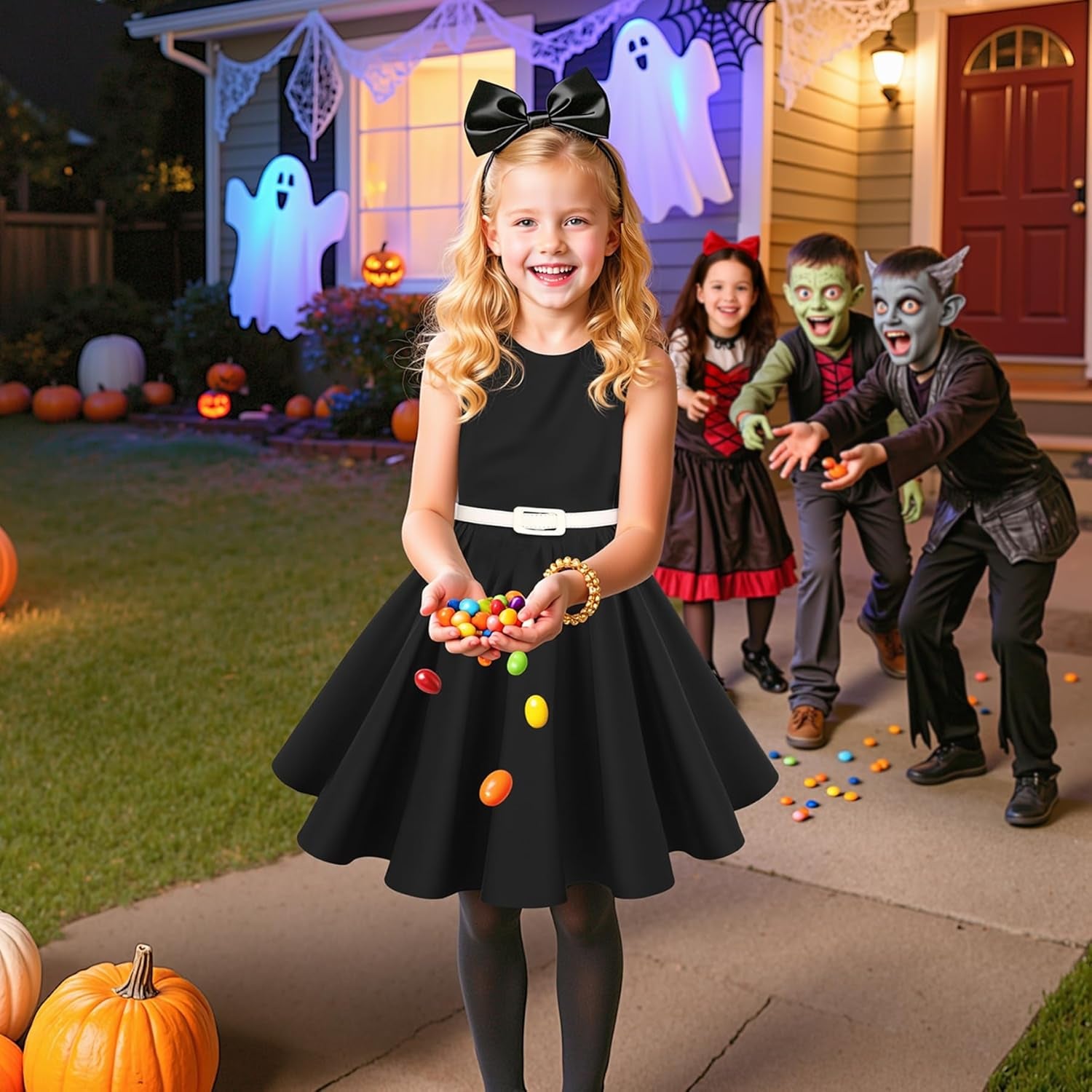 Girls Vintage Dress 50S Retro Twirling Special Occasion Dresses Size 6-14 Sleeveless Kids Dress