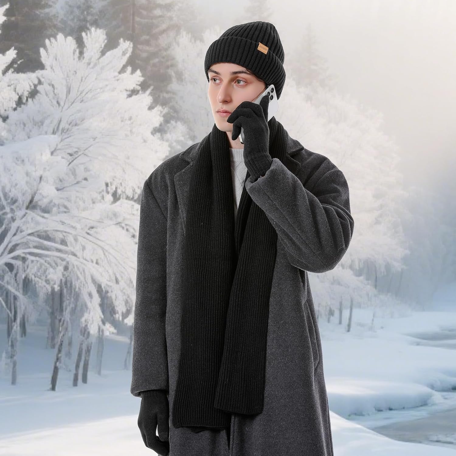 Winter Accessories Set for Men: Beanie Hat, Scarf, and Touchscreen Gloves for Men and Women