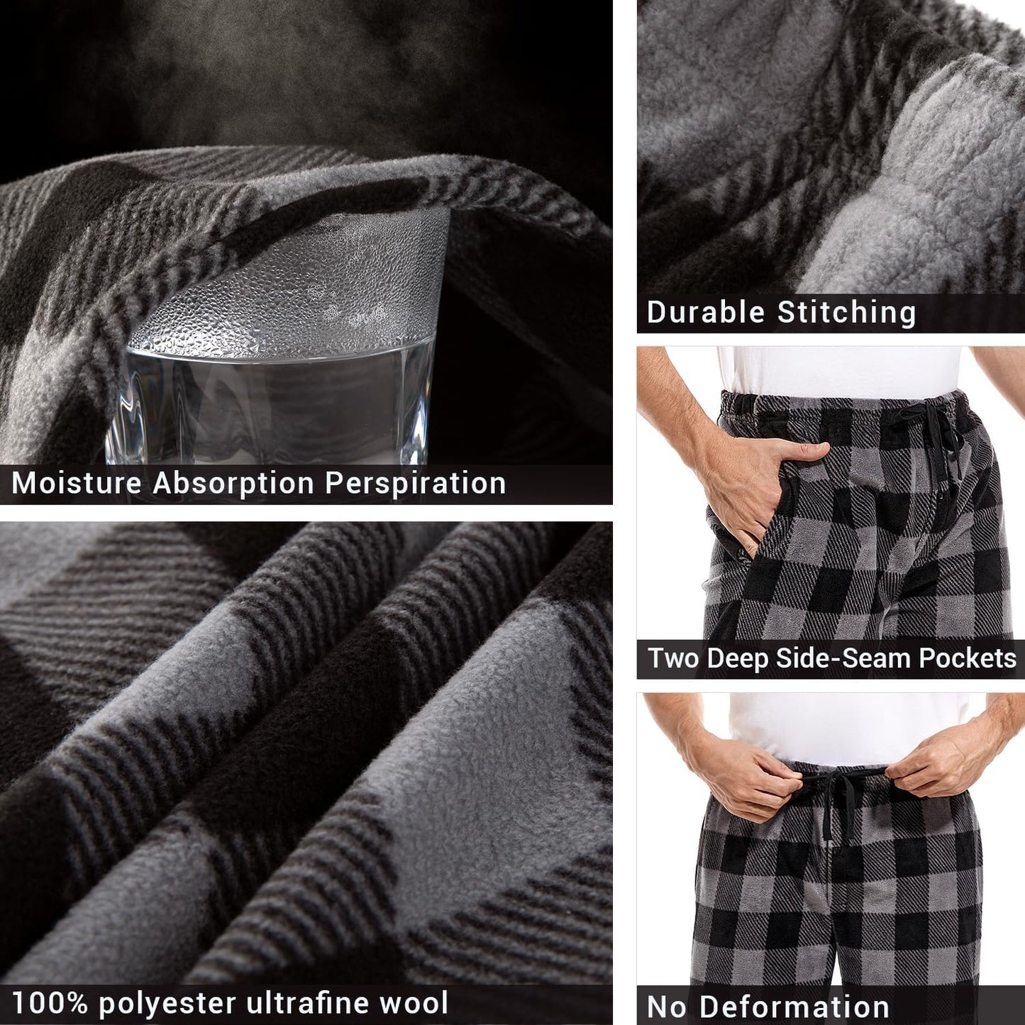 Men's Fleece Lounge Pajama Pants - Available in 1-Pack or 3-Pack, Plaid Sleepwear with Pockets and Microfleece Material