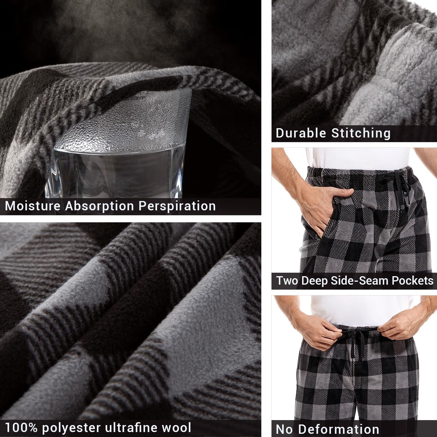 Men's Fleece Lounge Pajama Pants - Available in 1-Pack or 3-Pack, Plaid Sleepwear with Pockets and Microfleece Material