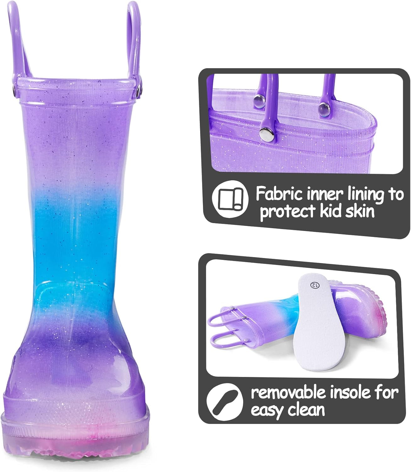 Children's Waterproof Light-Up Rain Boots with Easy-On Handles