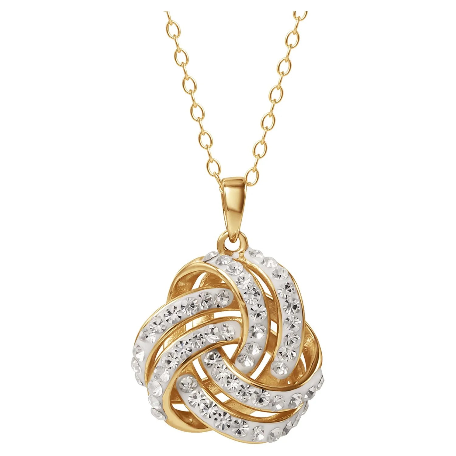Exquisite 18K Gold Love Knot Pendant & Earring Set with Sparkling Crystals