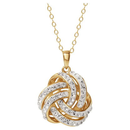 Exquisite 18K Gold Love Knot Pendant & Earring Set with Sparkling Crystals