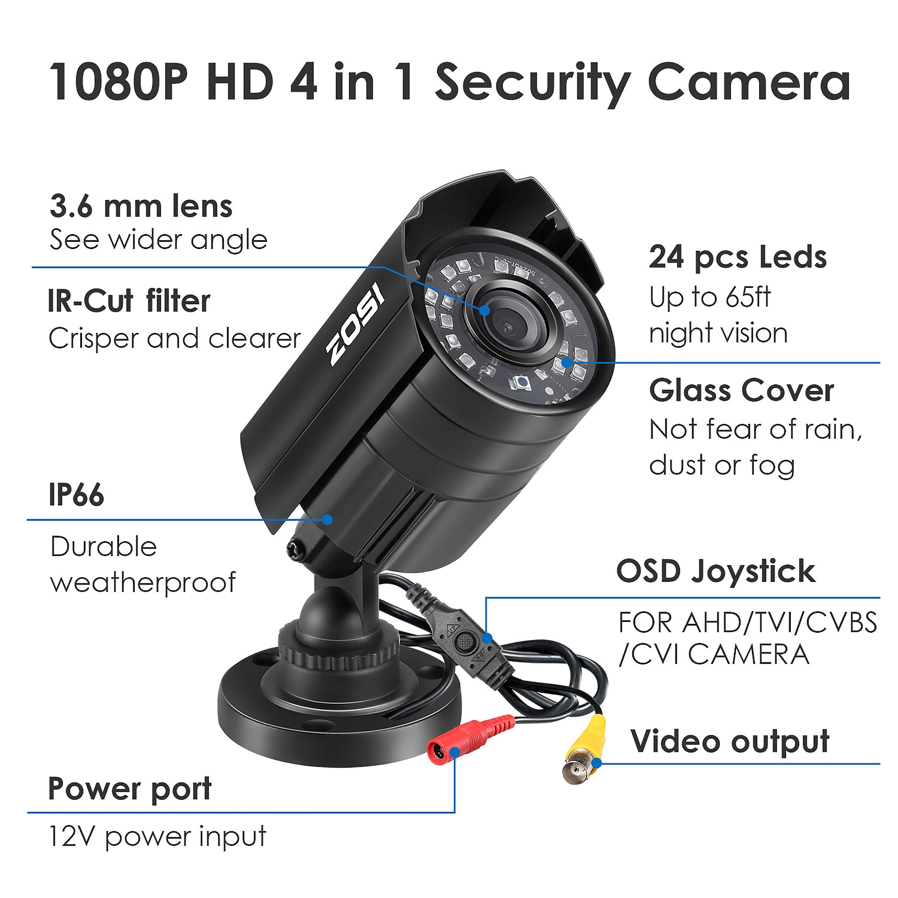 1080P HD Night Vision Security Camera - 4 in 1 Wired CCTV for Home & Office, Outdoor Bullet Design