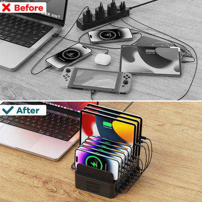 150W/35A Charging Station for Multiple Devices, 16 Port USB C Fast Charging S...