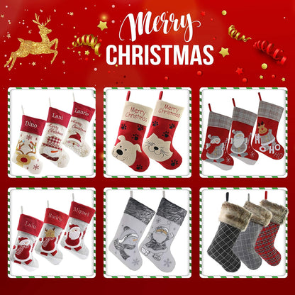 18-Inch Luxury Gold Christmas Stockings Set of 3 - Santa, Snowman, and Reindeer Designs for Kids and Family