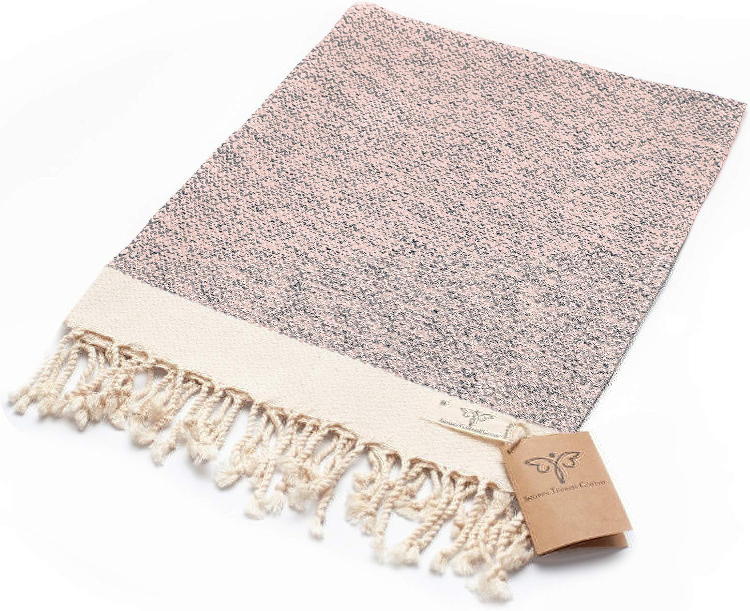 Smyrna Vintage Series Turkish Cotton Hand Towels, 16x40 Inches, Set of 2 Decorative Towels in Blush Pink for Bathroom, Kitchen, Face, Hair, Tea, Yoga, Gym, and Dishcloth Use