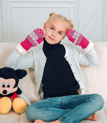 Kids' Sherpa-Lined Knit Mittens - Set of 3 Pairs for Boys and Girls Winter Gloves