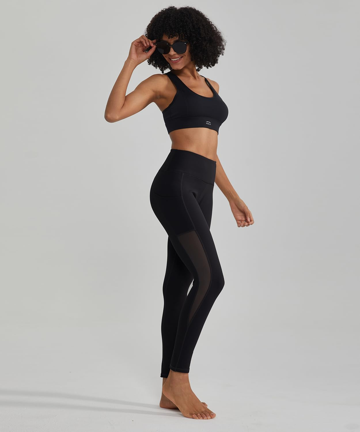 Women's High Waist Mesh Yoga Leggings with Side Pockets and Tummy Control for Workout and Running