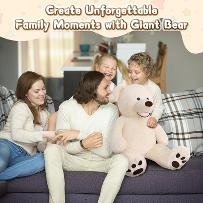 39-Inch Giant Teddy Bear - Plush Stuffed Animal with Large Footprints, Ideal Gift for Kids, Beige