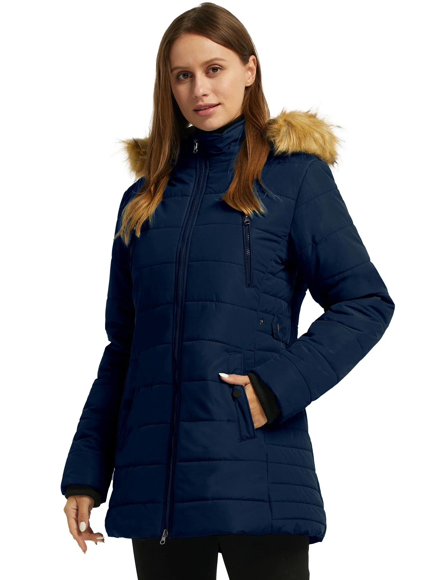 Stylish  Women's Plus Size Waterproof Quilted Puffer Coat - Perfect for Snowy Days, Navy XL