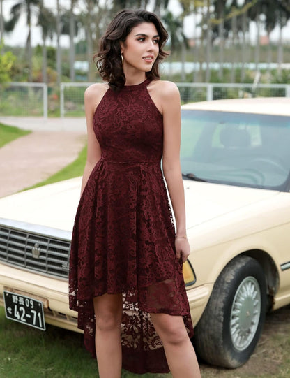 Women's Halter Lace Hi-Lo Cocktail Dress for Weddings and Formal Events