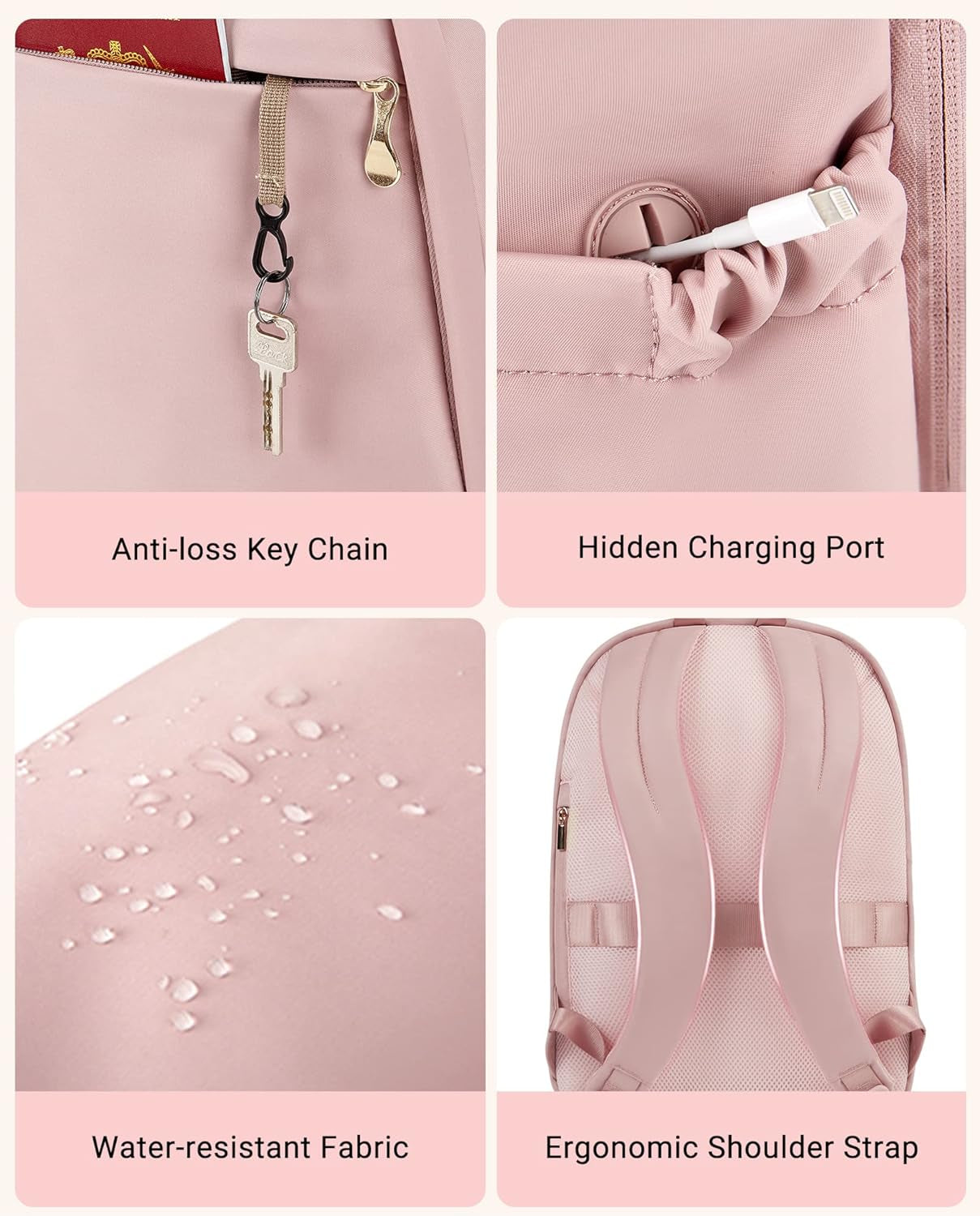 Women's College Laptop Backpack - 15.6 Inch Travel Computer Bag for Work and School - Casual Pink Bookbag - Ideal Gift for Women