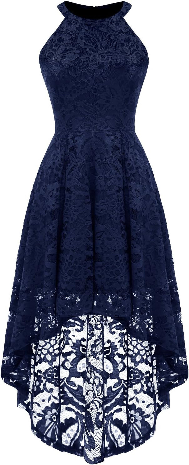 Women's Halter Lace Hi-Lo Cocktail Dress for Wedding Guests and Bridesmaids