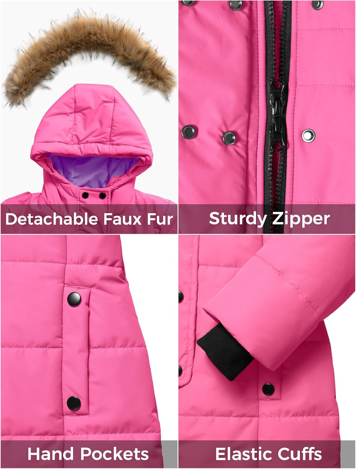 Girls' Waterproof Long Winter Parka Puffer Jacket