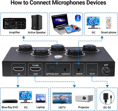 Karaoke Microphone Wireless System, Portable Karaoke Microphone Mixer System Wit