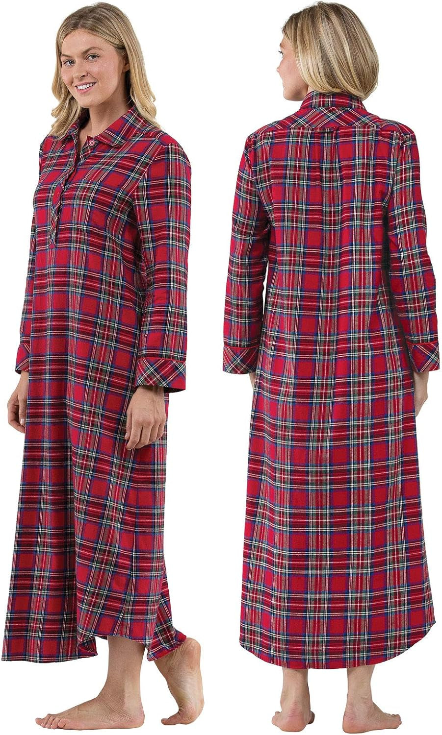 Women's Long Plaid Flannel Nightgown