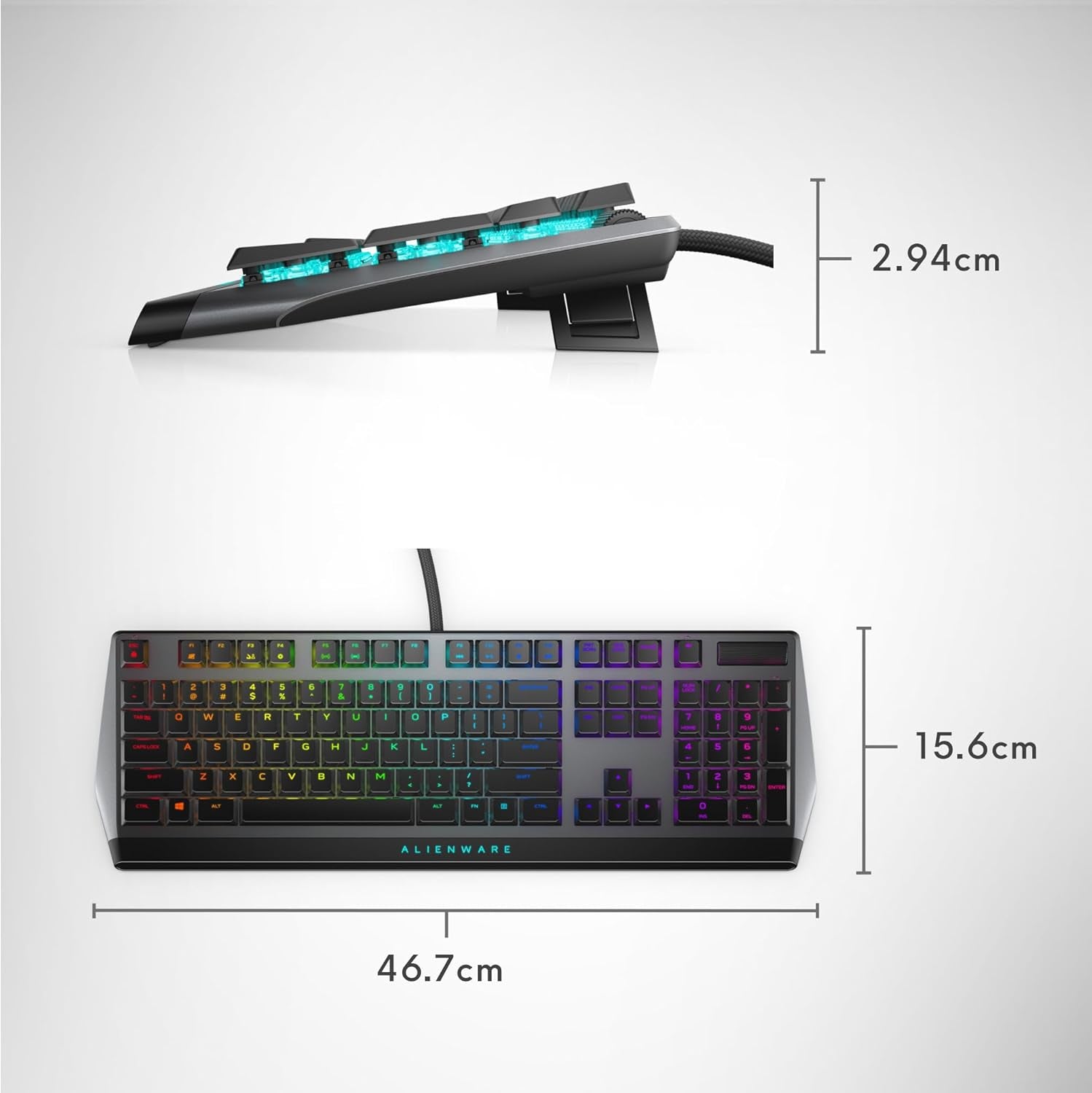 AW510K Low-Profile RGB Gaming Keyboard with Per-Key RGB LED Backlighting, Media Controls, USB Passthrough, and Cherry MX Low Profile Red Switches