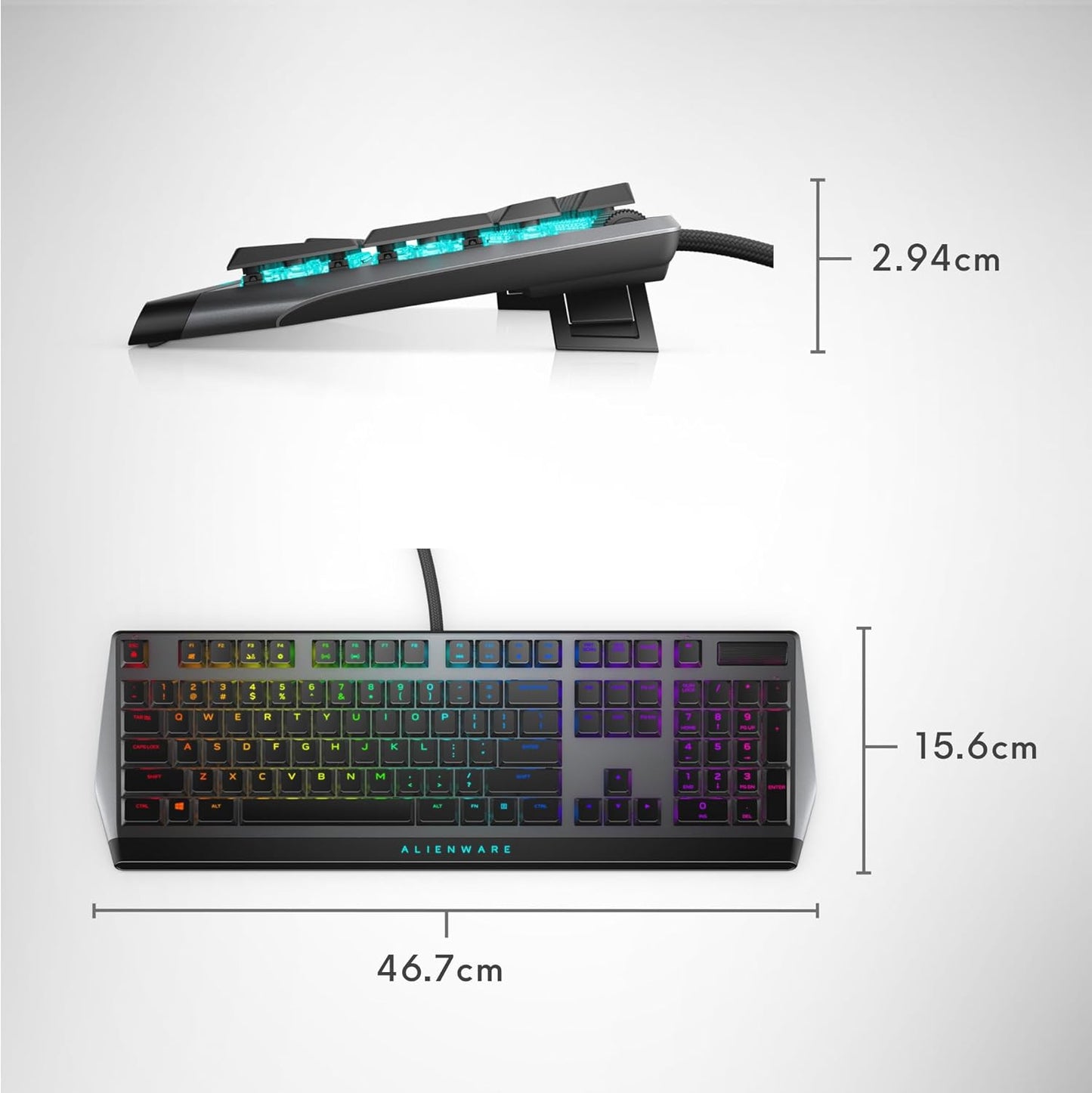 AW510K Low-Profile RGB Gaming Keyboard with Per-Key RGB LED Backlighting, Media Controls, USB Passthrough, and Cherry MX Low Profile Red Switches