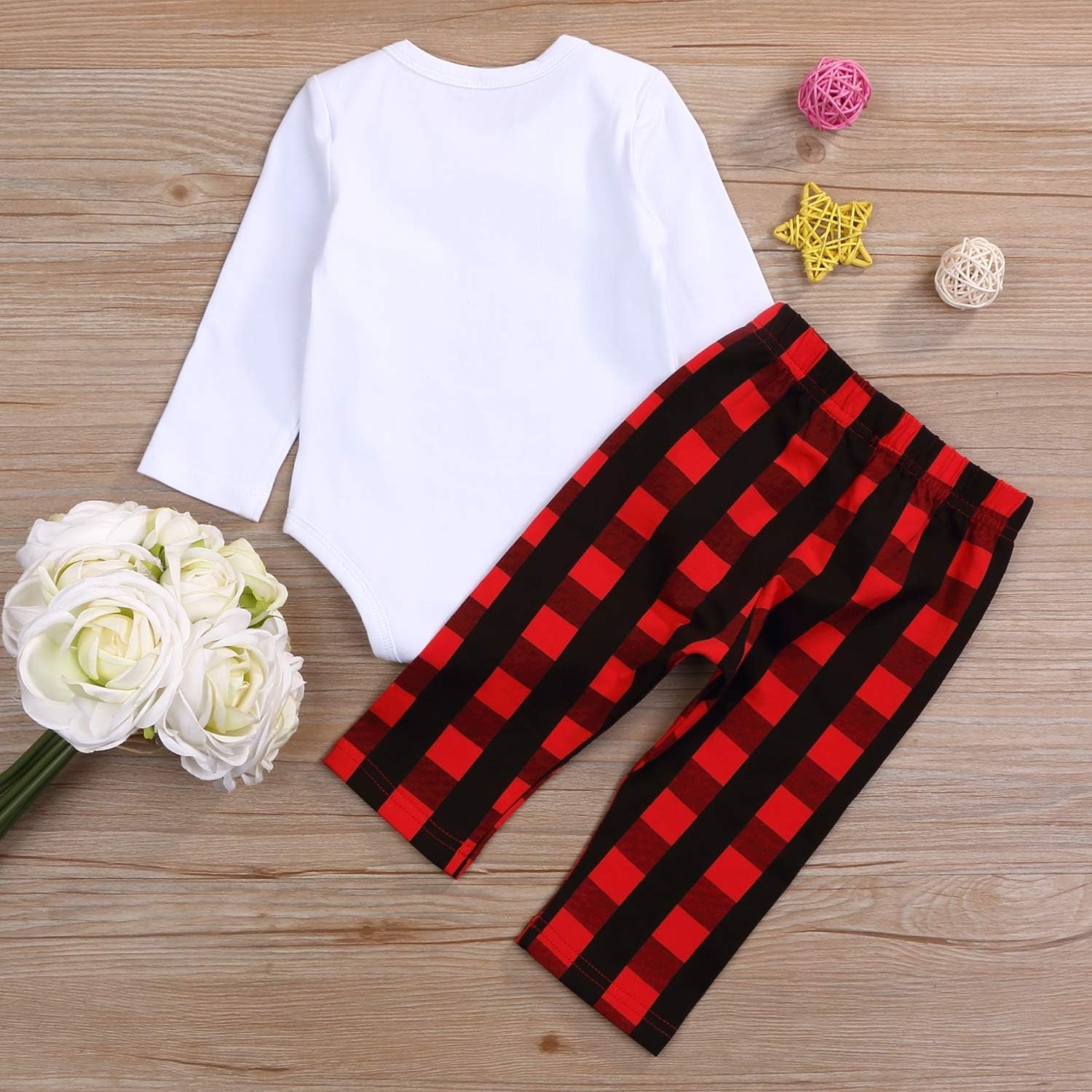 My First Christmas Outfit Baby Boy Bow Tie Romper Bodysuit Xmas Plaid Pants Clothes Set (Plaid, 3-6 Months)