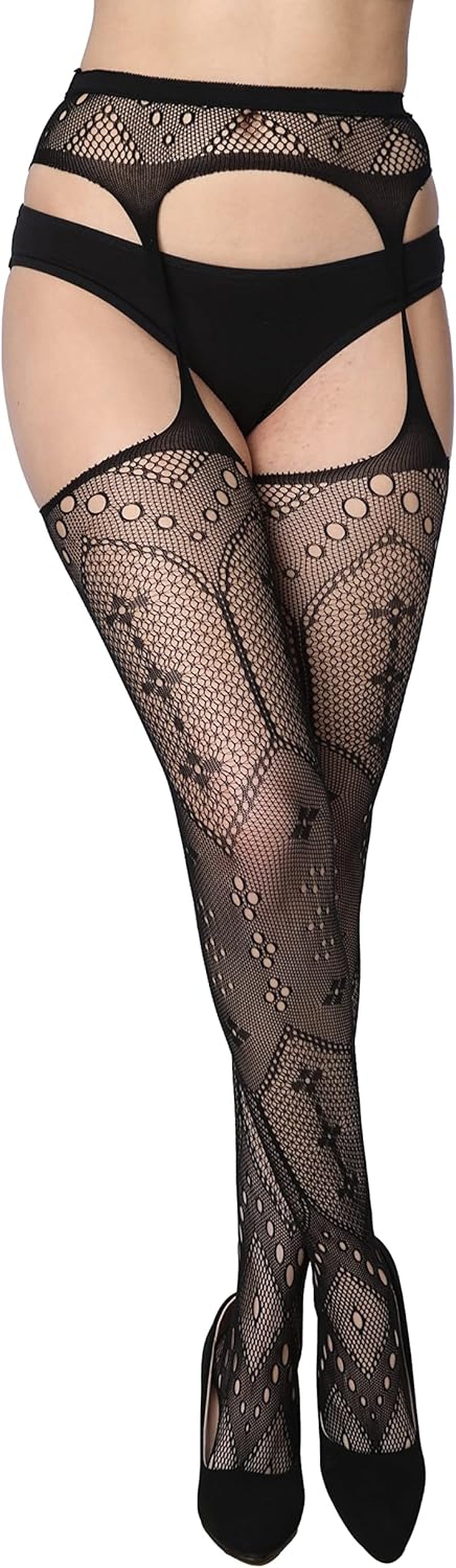 Women's Lace Fishnet Stockings - Sexy Pantyhose in Regular and Plus Sizes (Pack of 6)