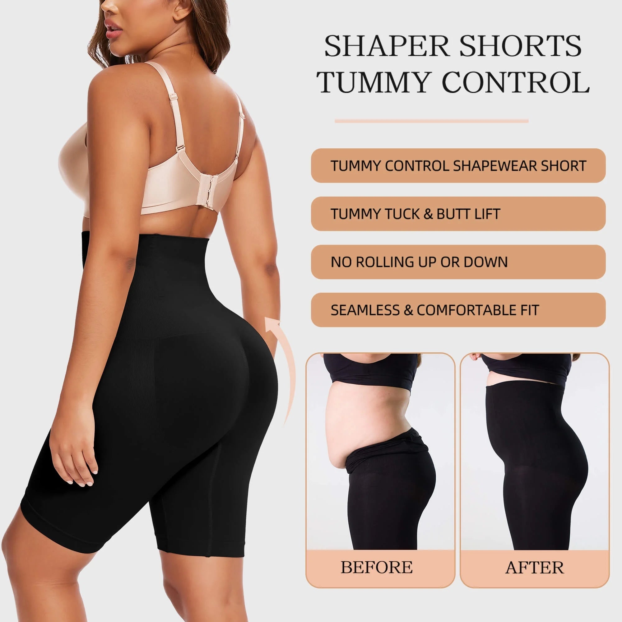 High-Waisted Tummy Control Shapewear Shorts - 2 Pack Body Shaper for Thigh Slimming