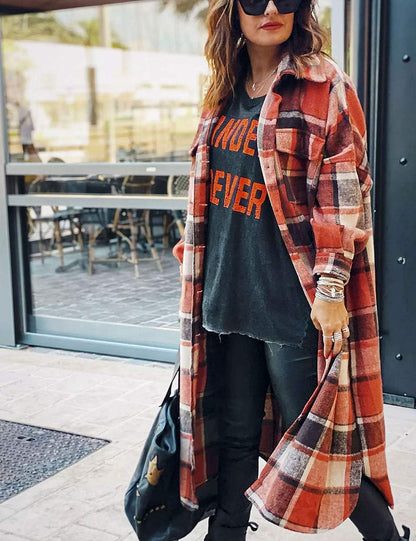 Women's Oversized Flannel Plaid Shacket - Long Button-Down Shirt Jacket for Fall