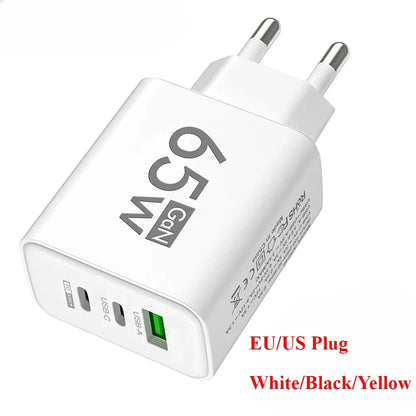 65W GaN Fast Charger - Multi-Port USB PD Type-C Adapter for iPhone 15 Pro Max, Samsung, Xiaomi, and Huawei