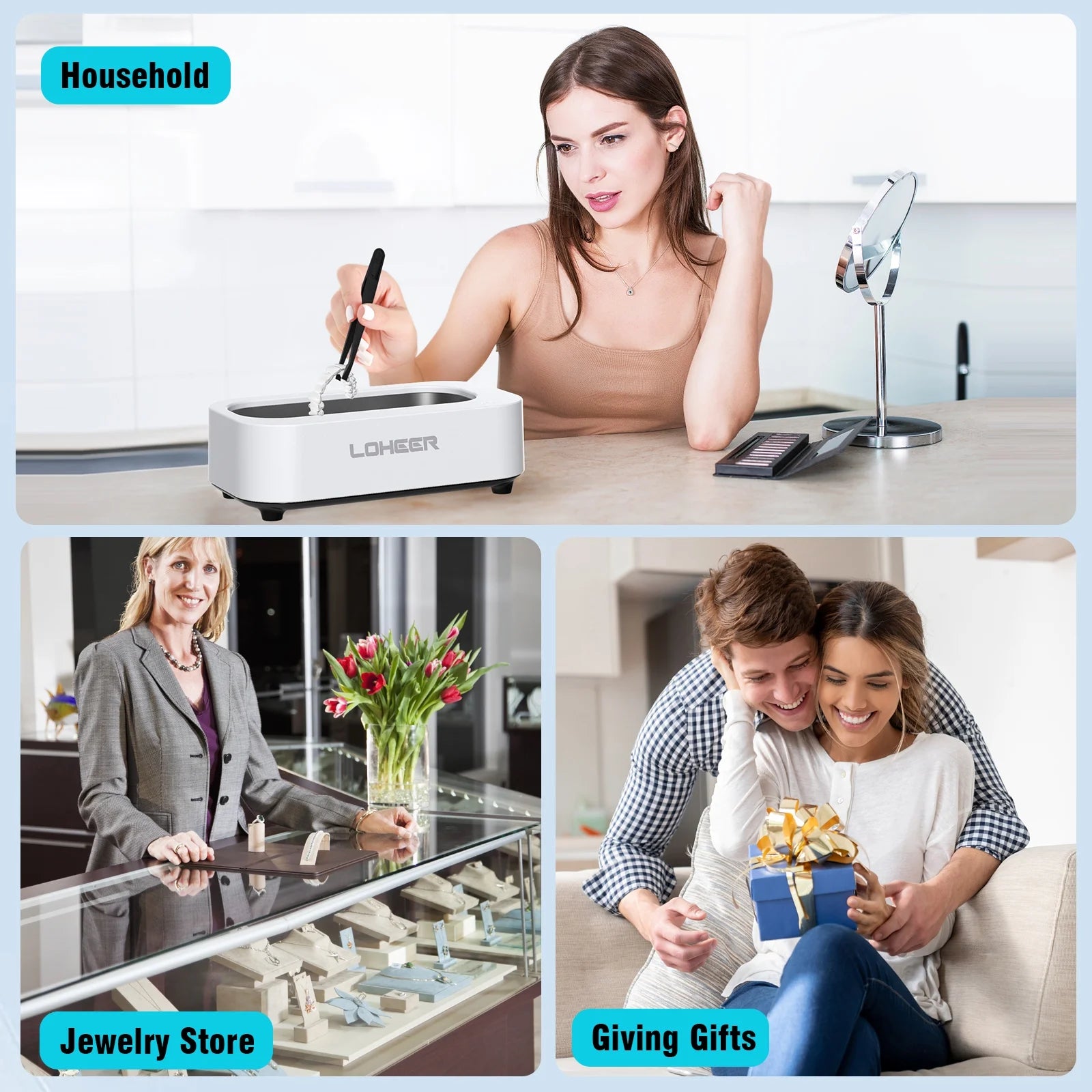 Ultrasonic Jewelry Cleaner - 12Oz 48Khz for Sparkling Rings, Glasses & Jewelry