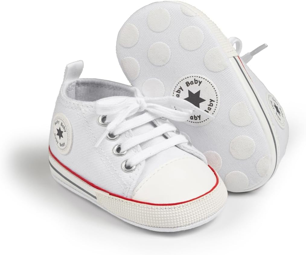 Unisex Baby Boy Girl Canvas Sneaker Soft Sole Infant Lace up Newborn Ankle Toddler First Walkers Crib Shoes