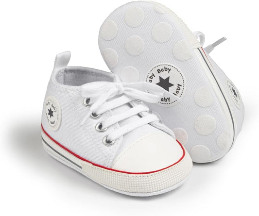 Unisex Baby Boy Girl Canvas Sneaker Soft Sole Infant Lace up Newborn Ankle Toddler First Walkers Crib Shoes