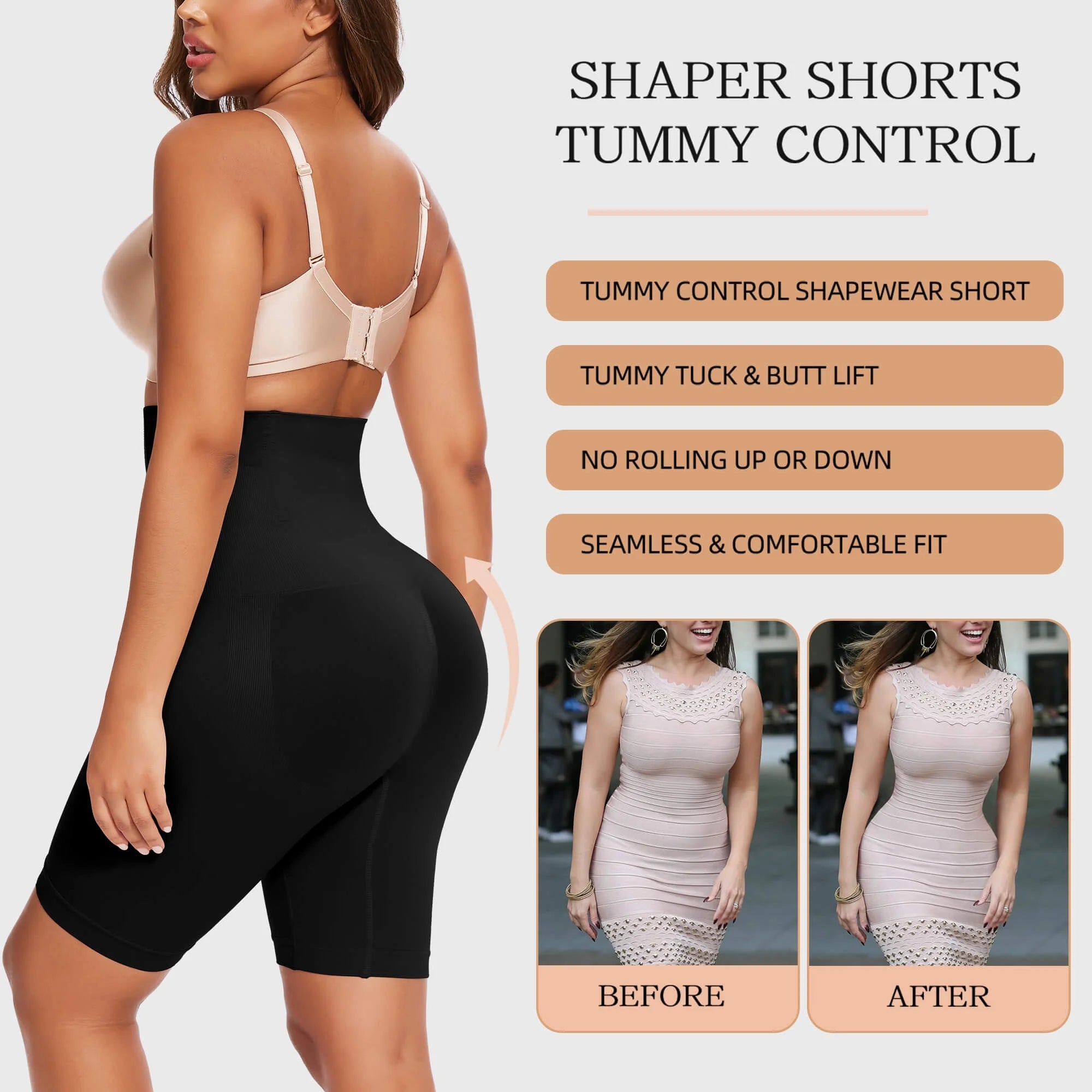 High-Waisted Tummy Control Shapewear Shorts - 2 Pack Body Shaper for Ultimate Thigh Slimming