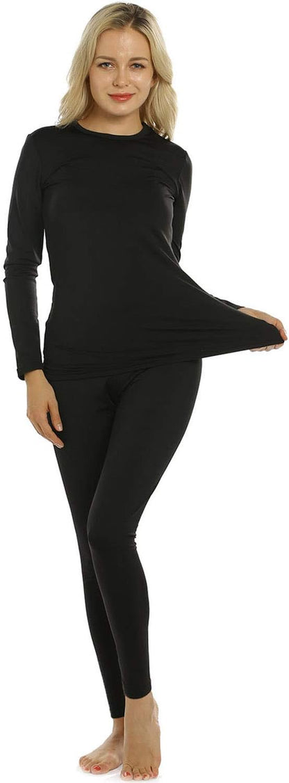 Women's Thermal Fleece-Lined Underwear Set - Long Johns Base Layer for Cold Weather