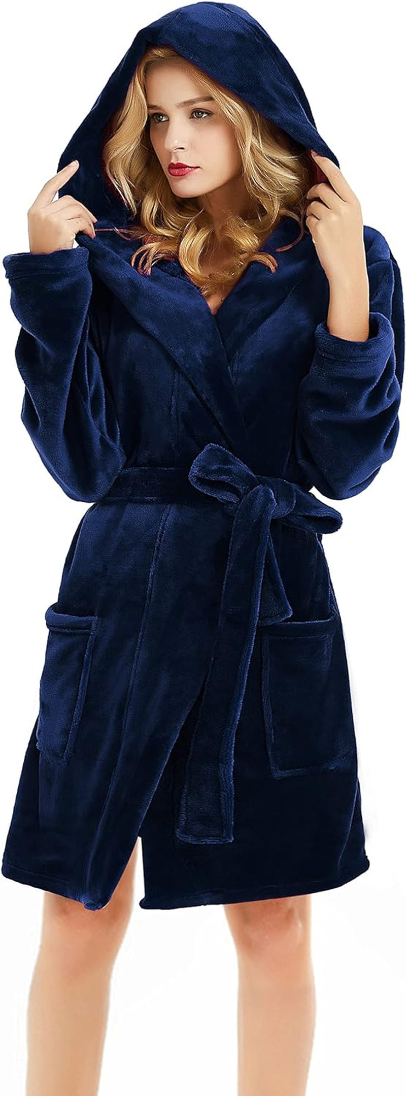 Women's Hooded Fleece Robe - Short Plush Spa Bathrobe for Ultimate Comfort and Warmth