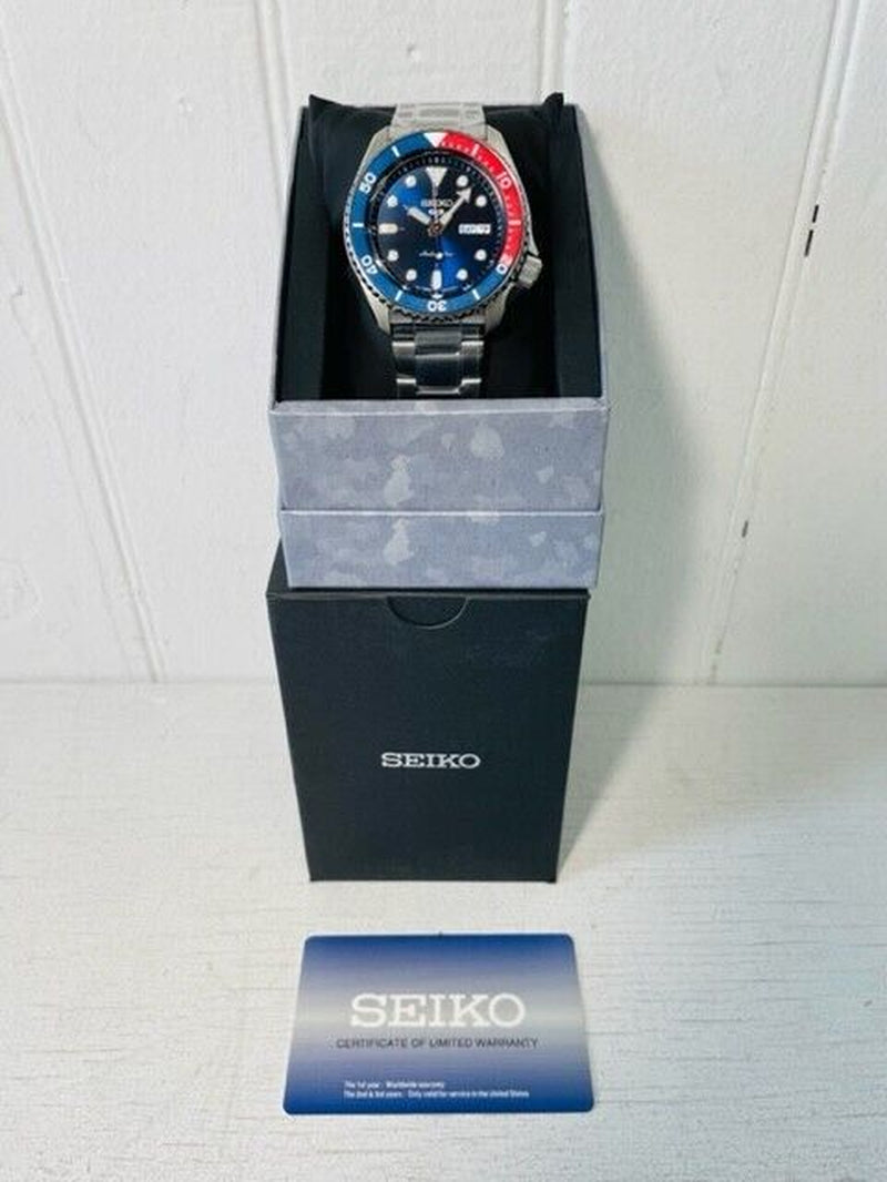 SEIKO 5 SRPD53 Mens Blue Dial Blue/Red Bezel Metal Day/Date Automatic Watch $350