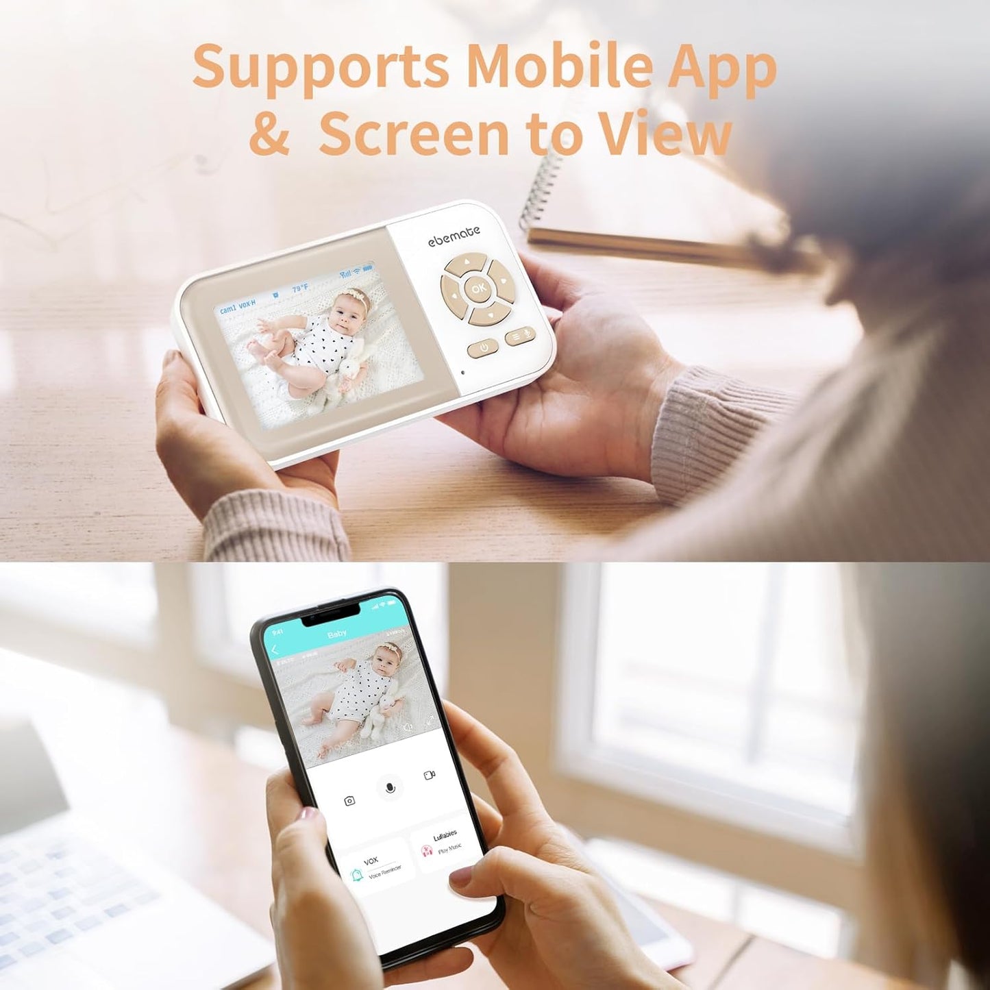 EBE28 Video Baby Monitor with 2.8" LCD Screen, Night Vision, Two-Way Audio, and 1200FT Range