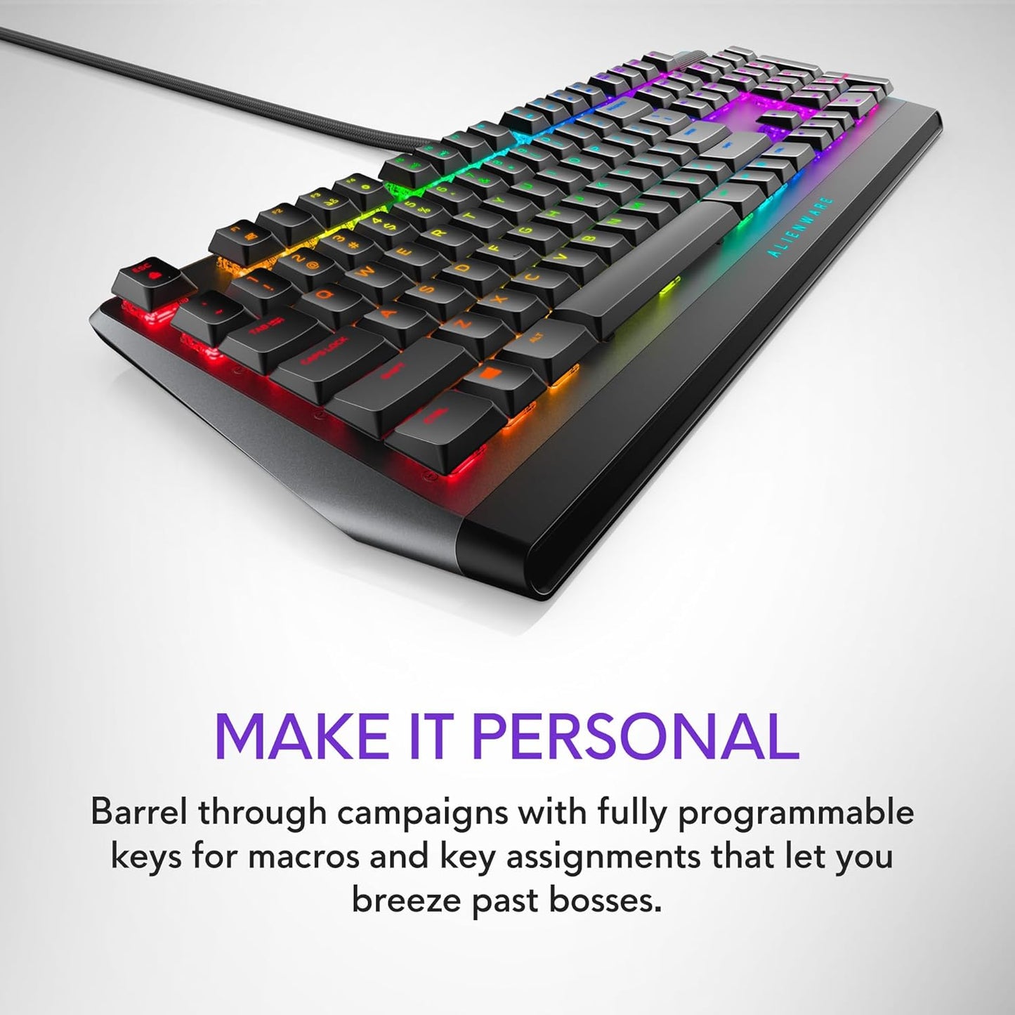 AW510K Low-Profile RGB Gaming Keyboard with Per-Key RGB LED Backlighting, Media Controls, USB Passthrough, and Cherry MX Low Profile Red Switches