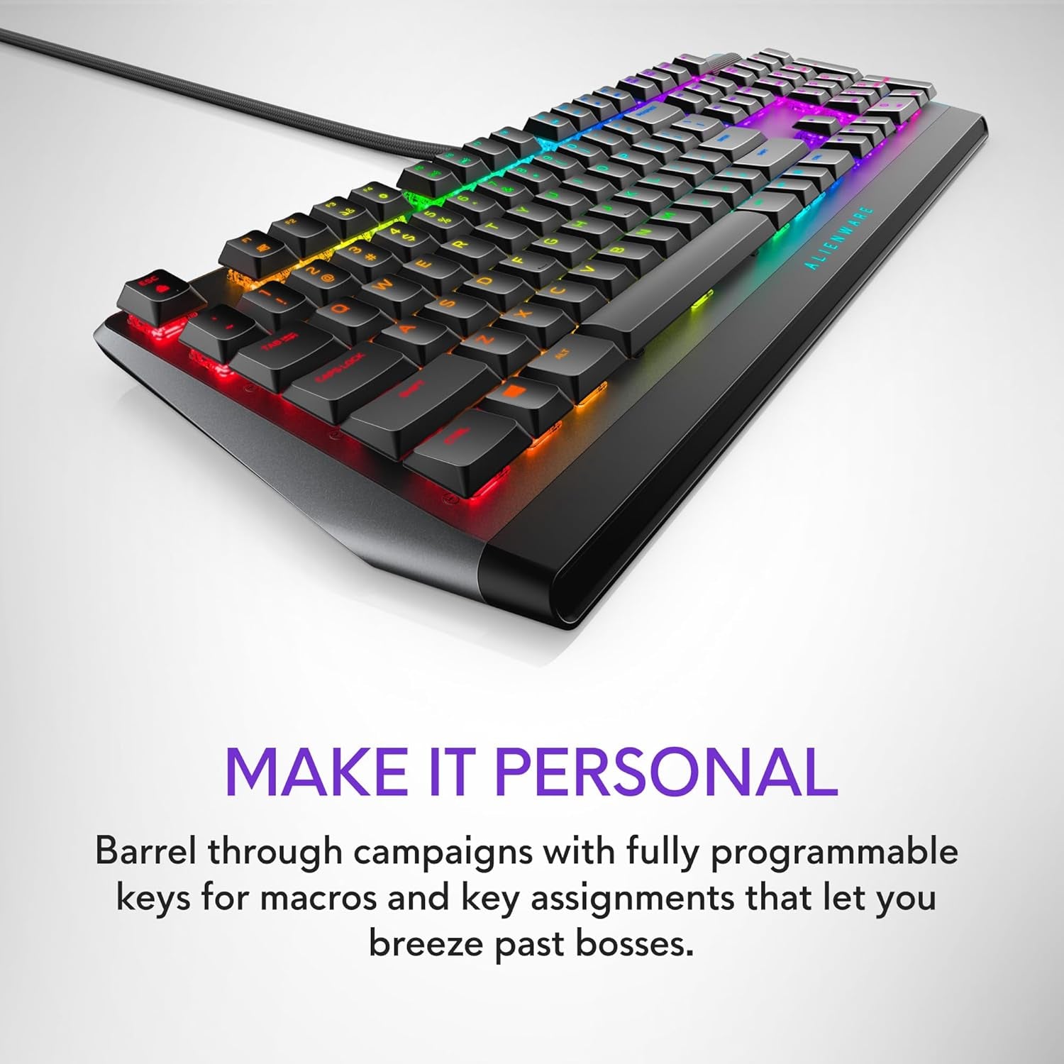 AW510K Low-Profile RGB Gaming Keyboard with Per-Key RGB LED Backlighting, Media Controls, USB Passthrough, and Cherry MX Low Profile Red Switches