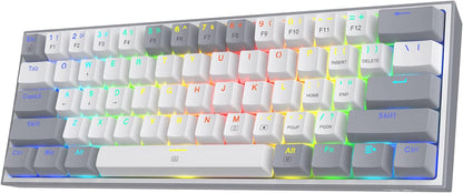 K617 Fizz 60% Wired RGB Mechanical Gaming Keyboard, 61 Keys Hot-Swap Compact Design with White and Grey Keycaps, Linear Red Switch, Professional Driver and Software Support
