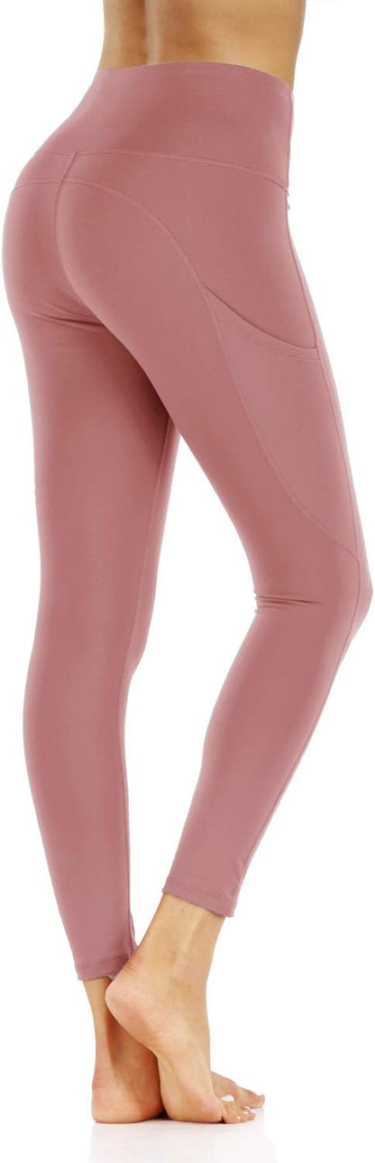 Target Workout Leggings Women'S High Waisted Yoga Pants with Side Pockets Running Trousers Tummy Control Stretch Tights Pink L US 8 10