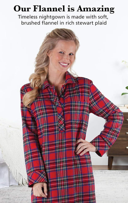 Women's Long Plaid Flannel Nightgown